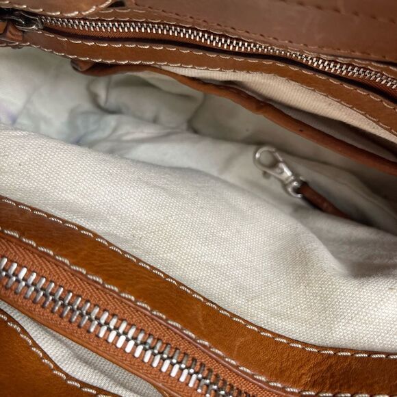 Michael Kors Monogram Blue canvas medium Satchel with leather tan trims &straps - Picture 10 of 12